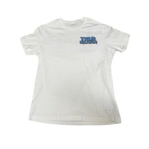 True Religion Brand Jeans T-Shirt White Blue 3D Puff Print Logo Men's Large XL